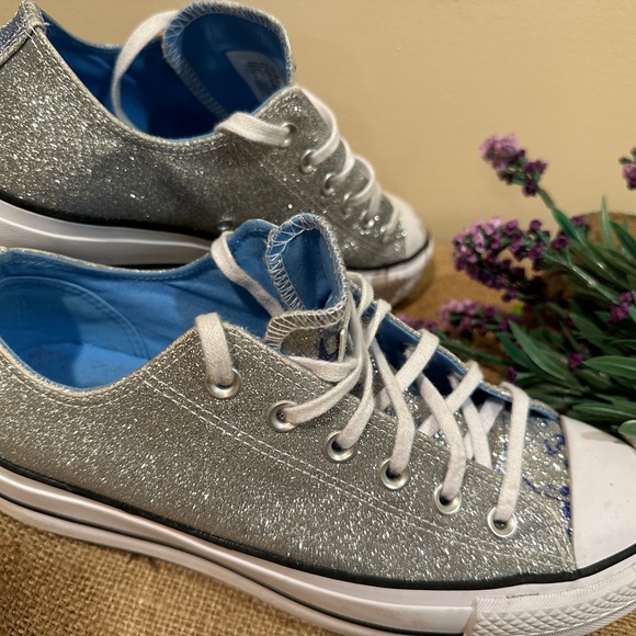 Women’s CONVERSE Silver Sparkle Glitter Sneakers Size 9 - Picture 9 of 15